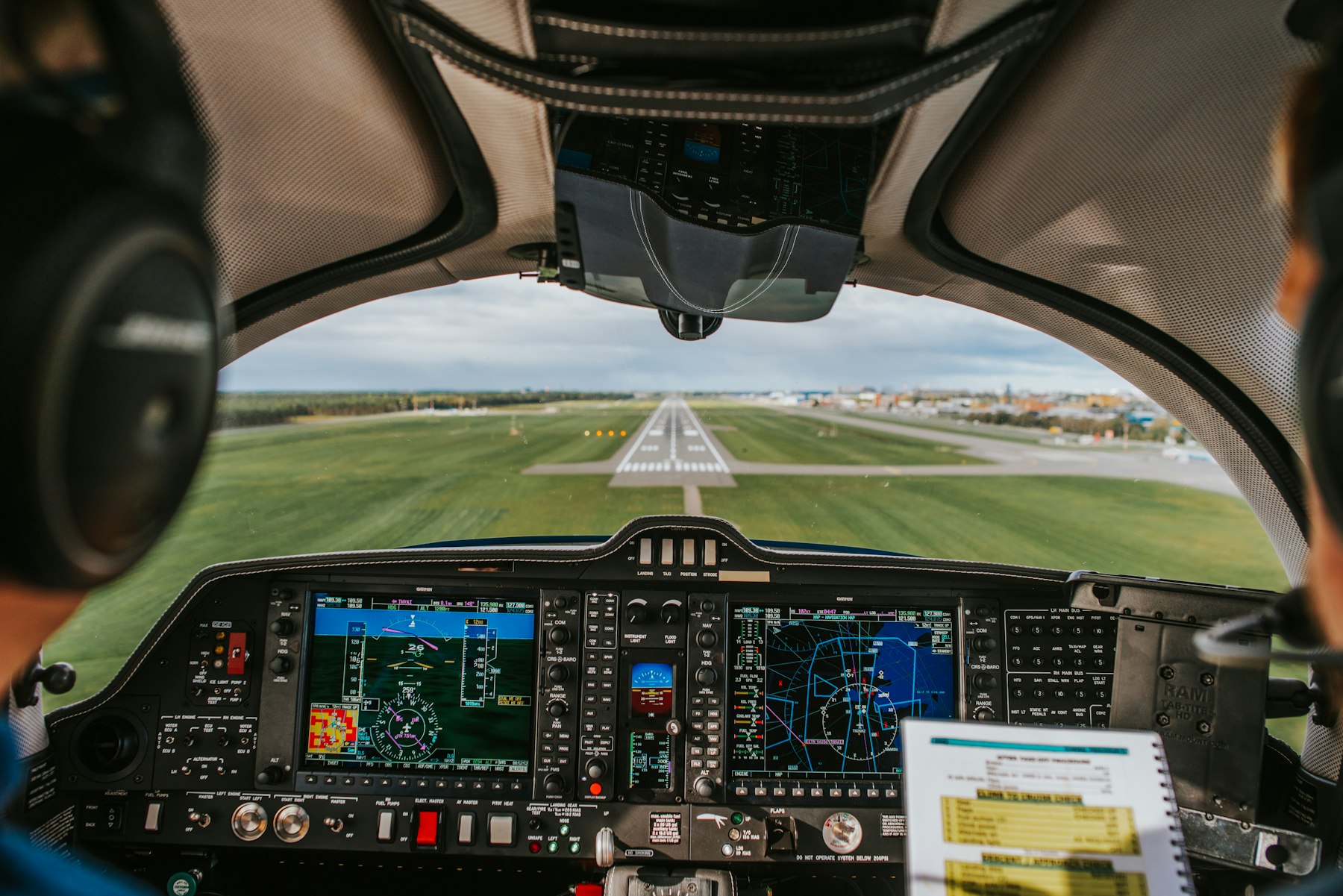 View from a small aircraft cockpit lined up on a runway